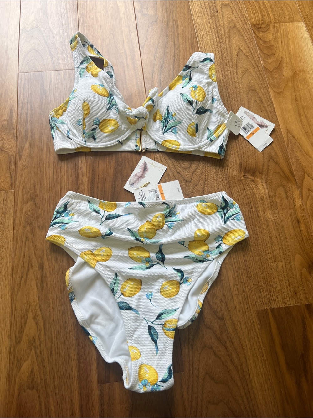 Jessica Simpson White Lemon Print Bikini Set